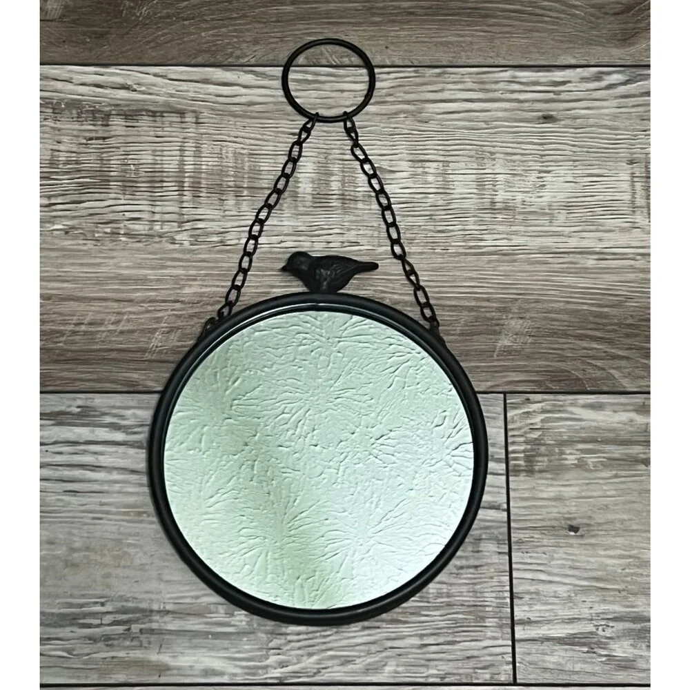Decorative Hanging Round Mirror With Black Bird Accent
